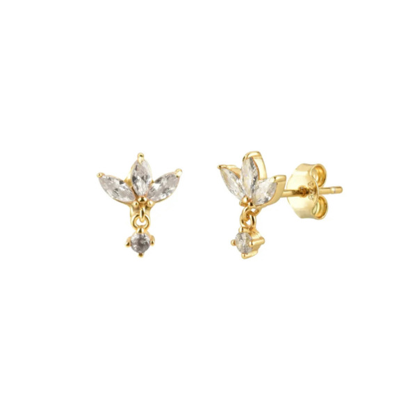 "High-resolution image of Lotus - gold white - Embrace the beauty of nature with our Lotus Earrings. Their unique design adds a touch of elegance to any outfit. Details: Sterling silver 925 Pure zirconias Ear Climber "