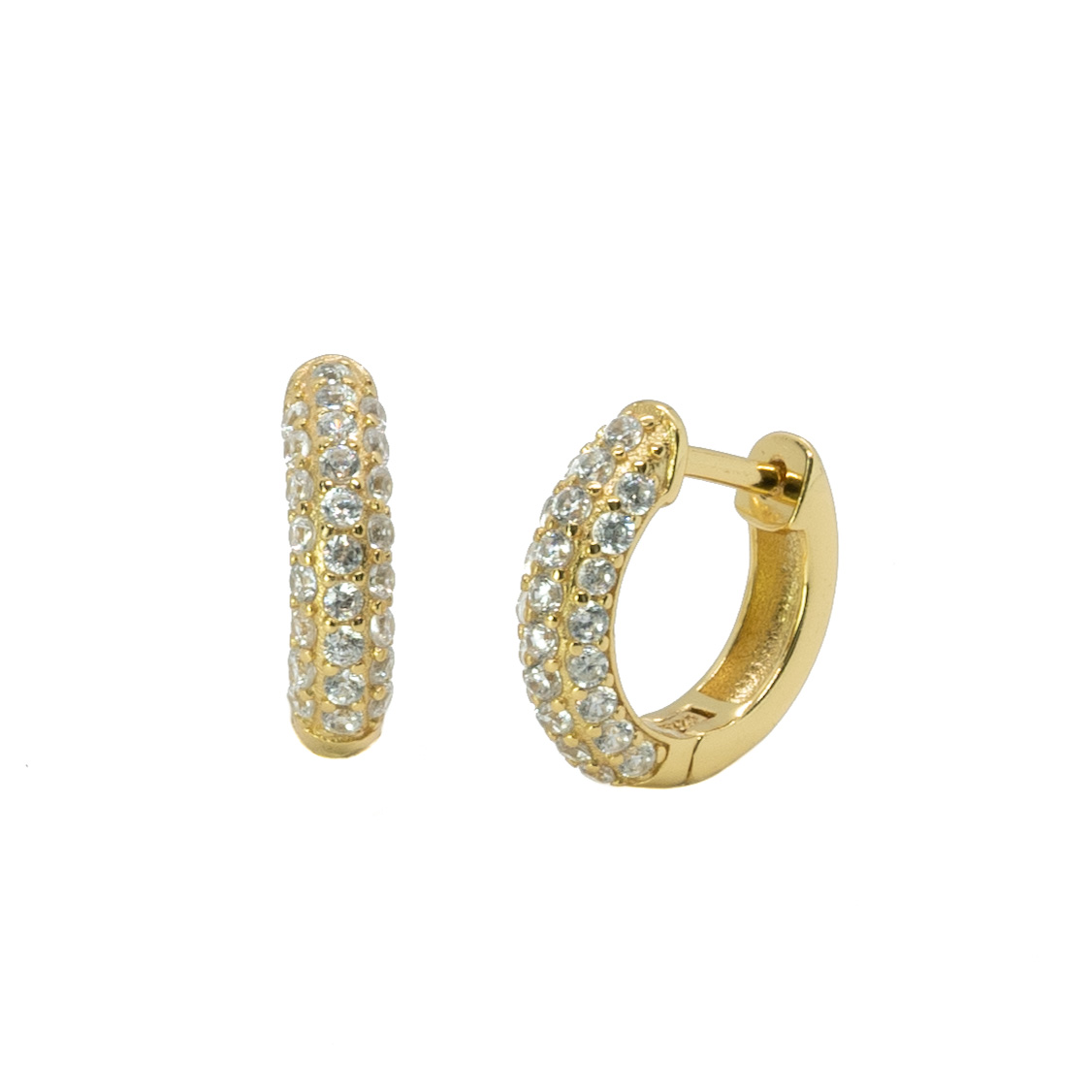 "High-resolution image of Lua - gold 10mm - Make a bold statement with our Lua Hoop Earrings. Their stunning design is sure to turn heads. Details: Sterling silver 925 Pure white zirconias Snap click fastener "